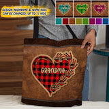 Personalized Grandma Kid Heart Caro Color Tote Bag Printed 22OCT-DT06