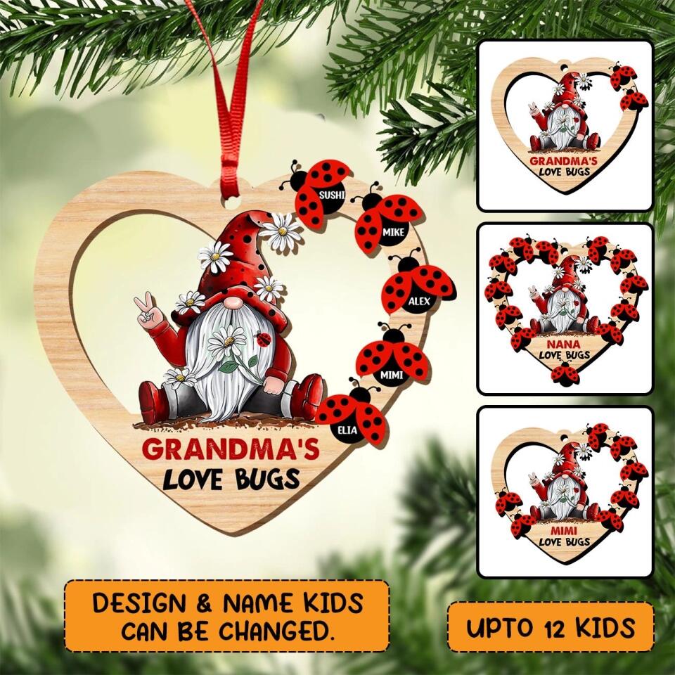 Personalized Grandma Loves Bugs Mom Gifts Kid Name Christmas Acrylic/Plastic Ornament Printed QTHY0710