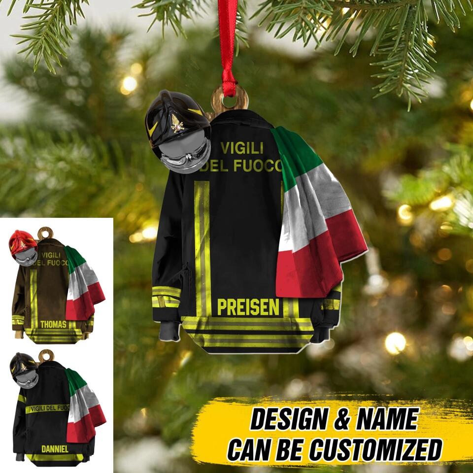 Personalized Italian Firefighter Christmas Wood Ornament Printed 22OCT-DT10