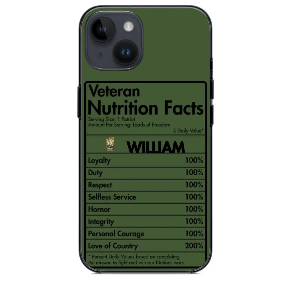 Personalized Canadian Veteran Nutrition Facts Phonecase 3D Printed QTDT1210