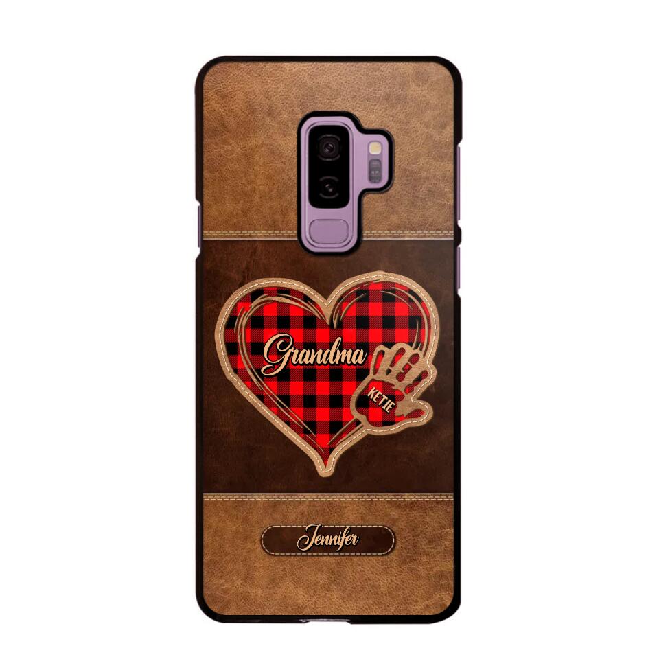 Personalized Grandma Kid Name Hand Heart Caro Background Phonecase 3D Printed DMDT1110