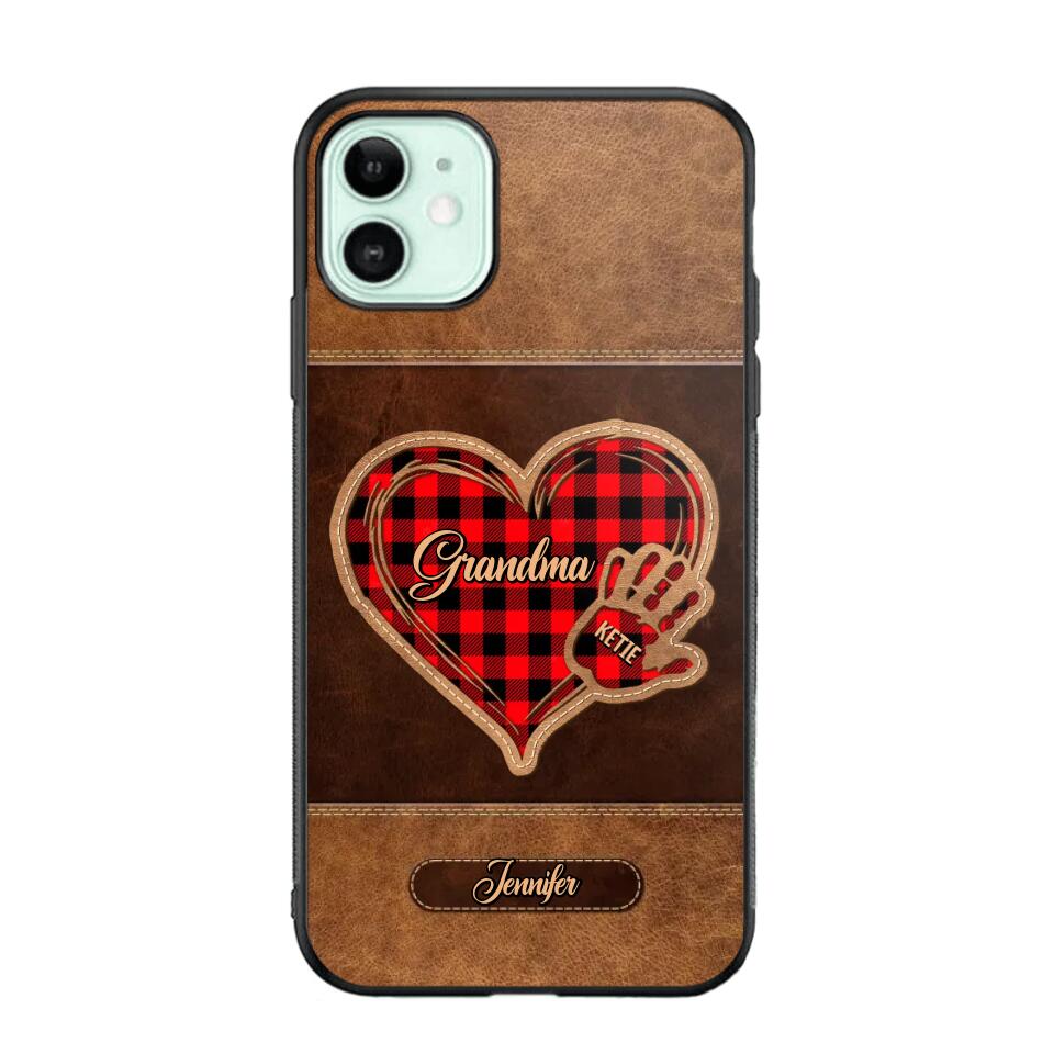 Personalized Grandma Kid Name Hand Heart Caro Background Phonecase 3D Printed DMDT1110