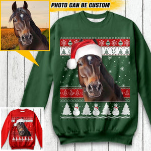 Personalized Your Image Horse Christmas Sweatshirt Prined 22OCT-13