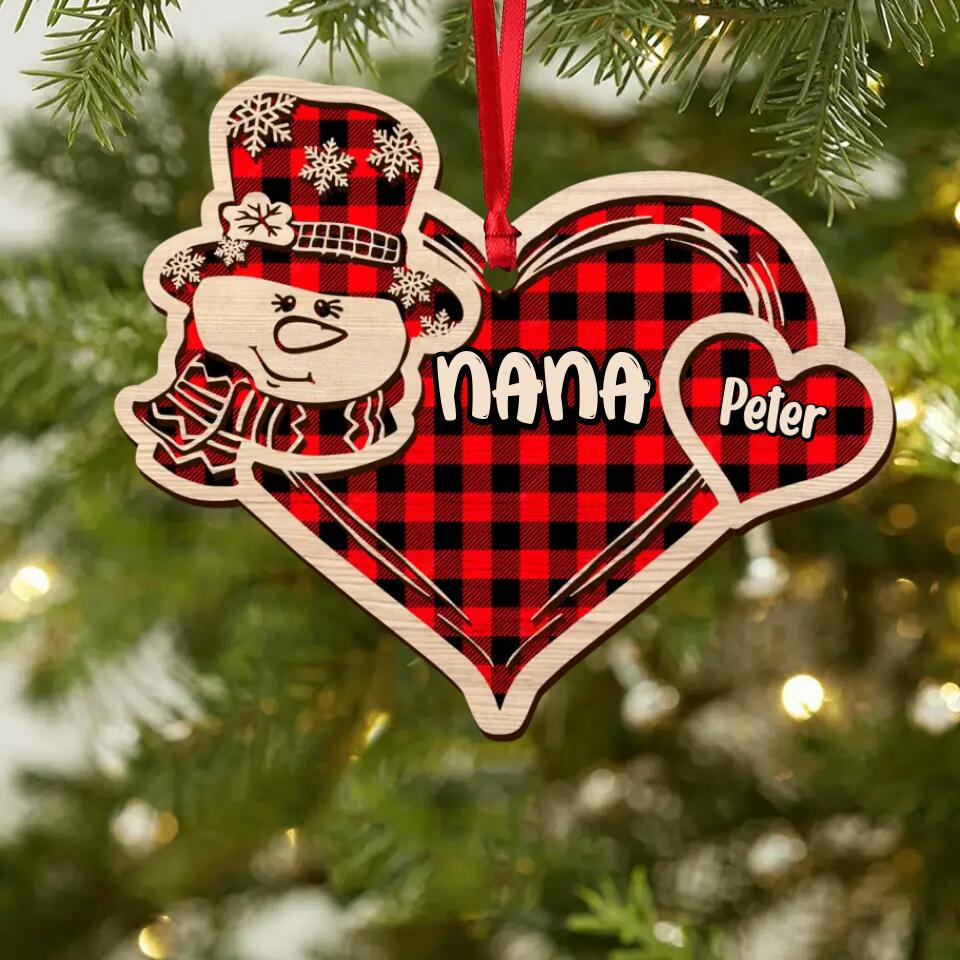 Personalized Grandma Kid Caro Color Christmas Wood Ornament Printed 22OCT-DT14