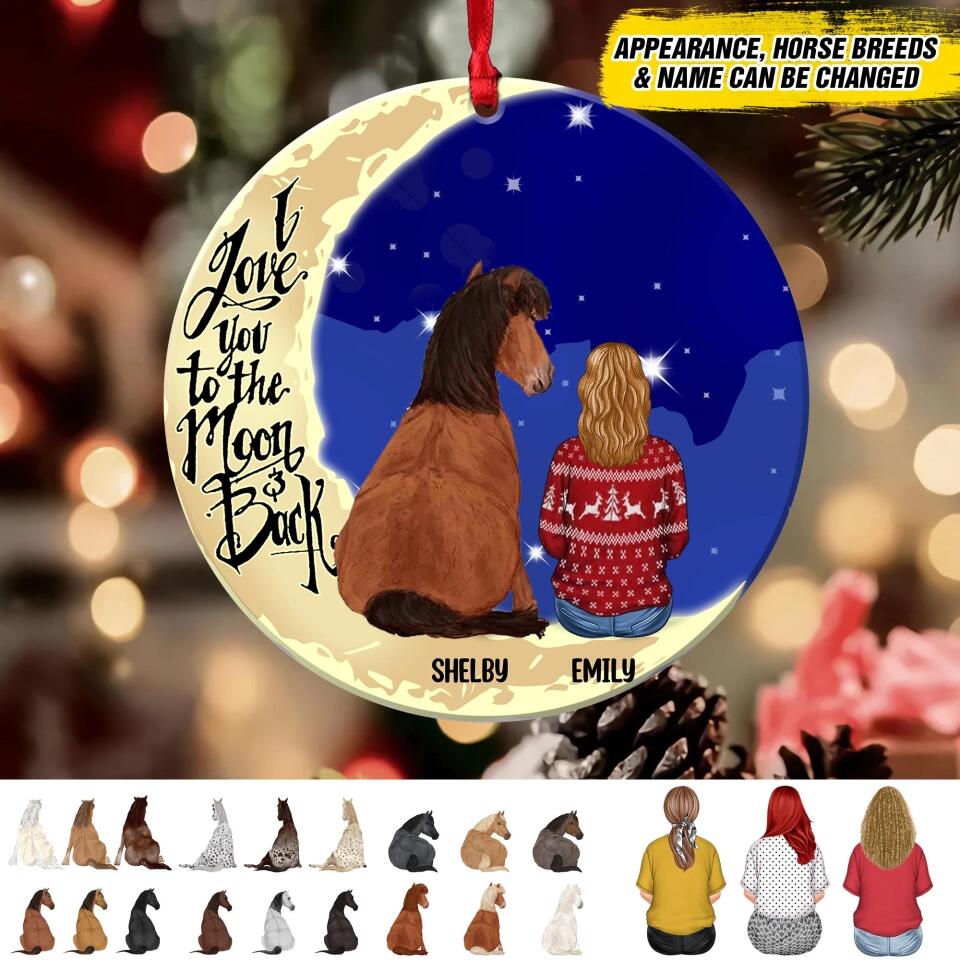 Personalized  I Love You To The Moon And Back Girl Love Horse Christmas Acrylic/Plastic Ornament Printed 22OCT-Dt17