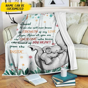 Personalized Mom And Kid Elephant Strength And Love Quilt Blanket Printed QTDT2010