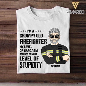 Personalized I'm An US Grumpy Old Firefighter My Level Of Sarcasm Depends On Your Level Of Stupid Tshirt Printed OCT22-DT24