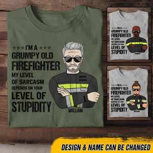 Personalized I'm An Italian Grumpy Old Firefighter My Level Of Sarcasm Depends On Your Level Of Stupid Tshirt Printed OCT22-DT24