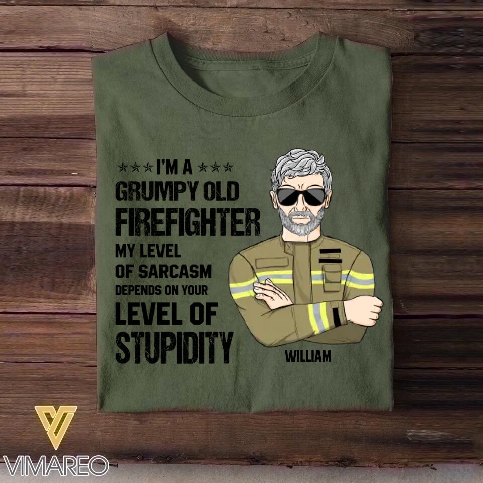 Personalized I'm An Australian Grumpy Old Firefighter My Level Of Sarcasm Depends On Your Level Of Stupid Tshirt Printed OCT22-DT24