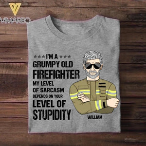 Personalized I'm An Australian Grumpy Old Firefighter My Level Of Sarcasm Depends On Your Level Of Stupid Tshirt Printed OCT22-DT24