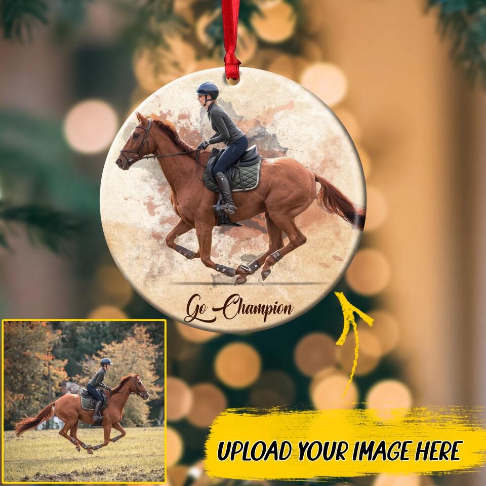 Personalized Your Horse Riding  Image Go Champion Wood Ornament Printed  QTDT2710