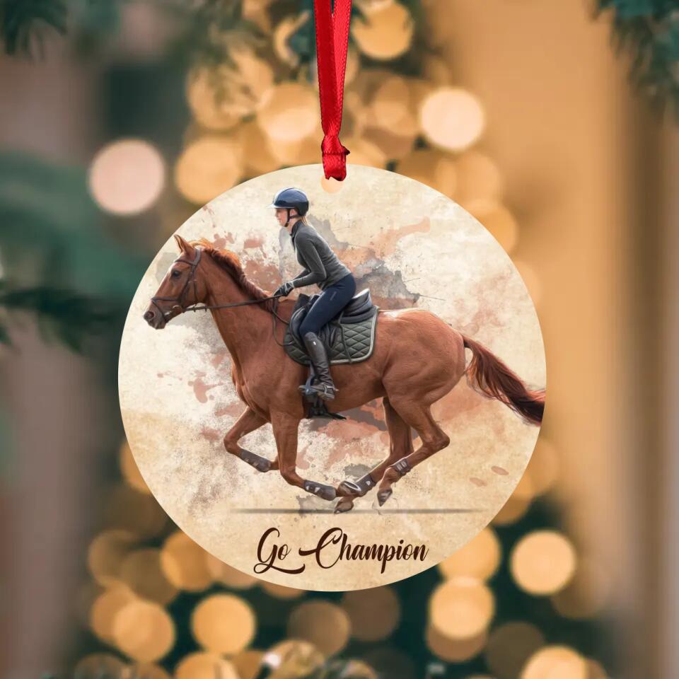 Personalized Your Horse Riding  Image Go Champion Wood Ornament Printed  QTDT2710