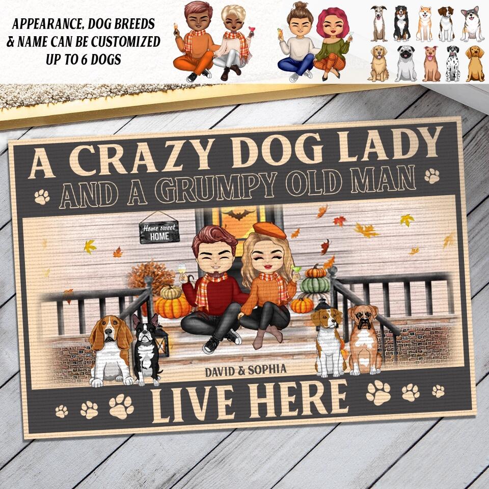 Personalized A Crazy Dog Lady And A Grumpy Old Man Live Here Doormat 22OCT-DT27