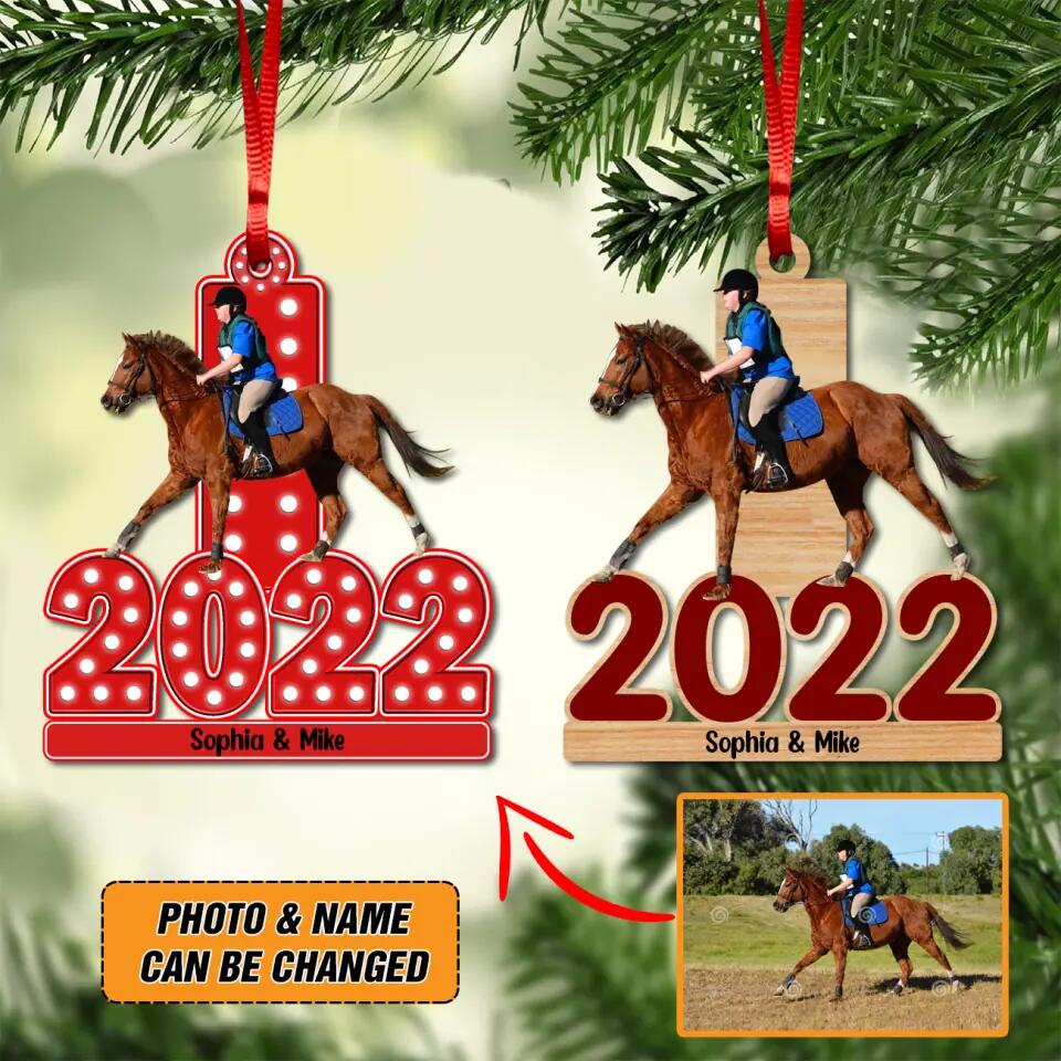 Personalized Your Horse Riding Image 2022 Christmas Wood Ornament Printed 22NOV-HY02