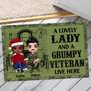 Personalized A Lady And A Grumpy Canadian Veteran Live Here Doormat 22NOV-DT03