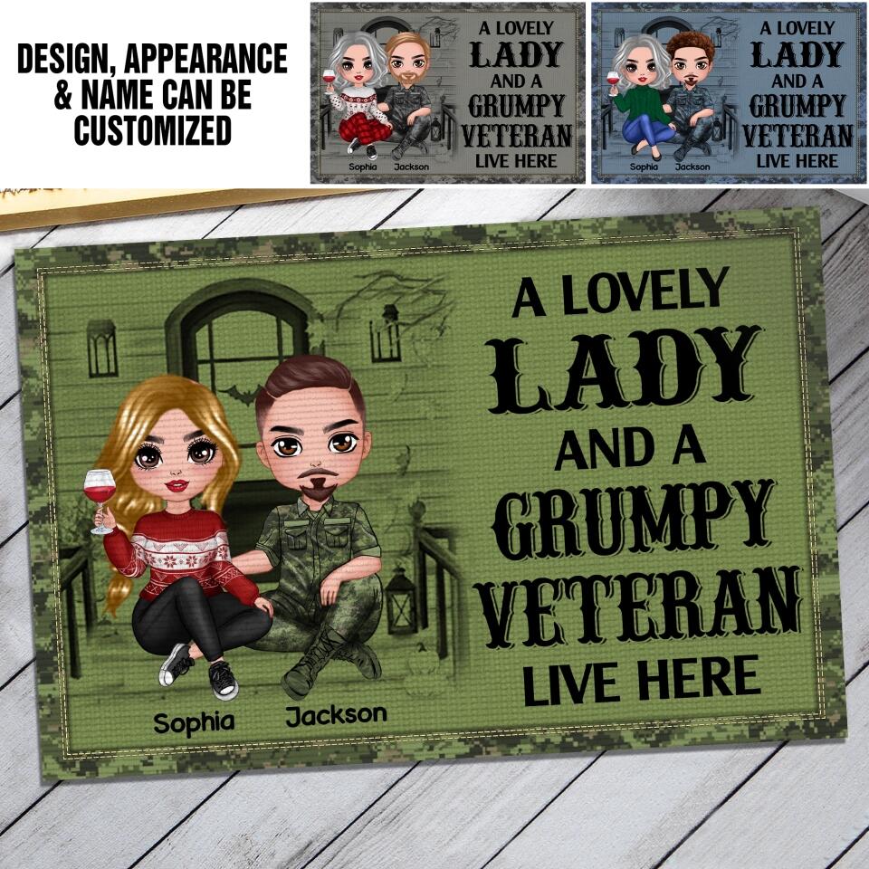 Personalized A Lady And A Grumpy Canadian Veteran Live Here Doormat 22NOV-DT03