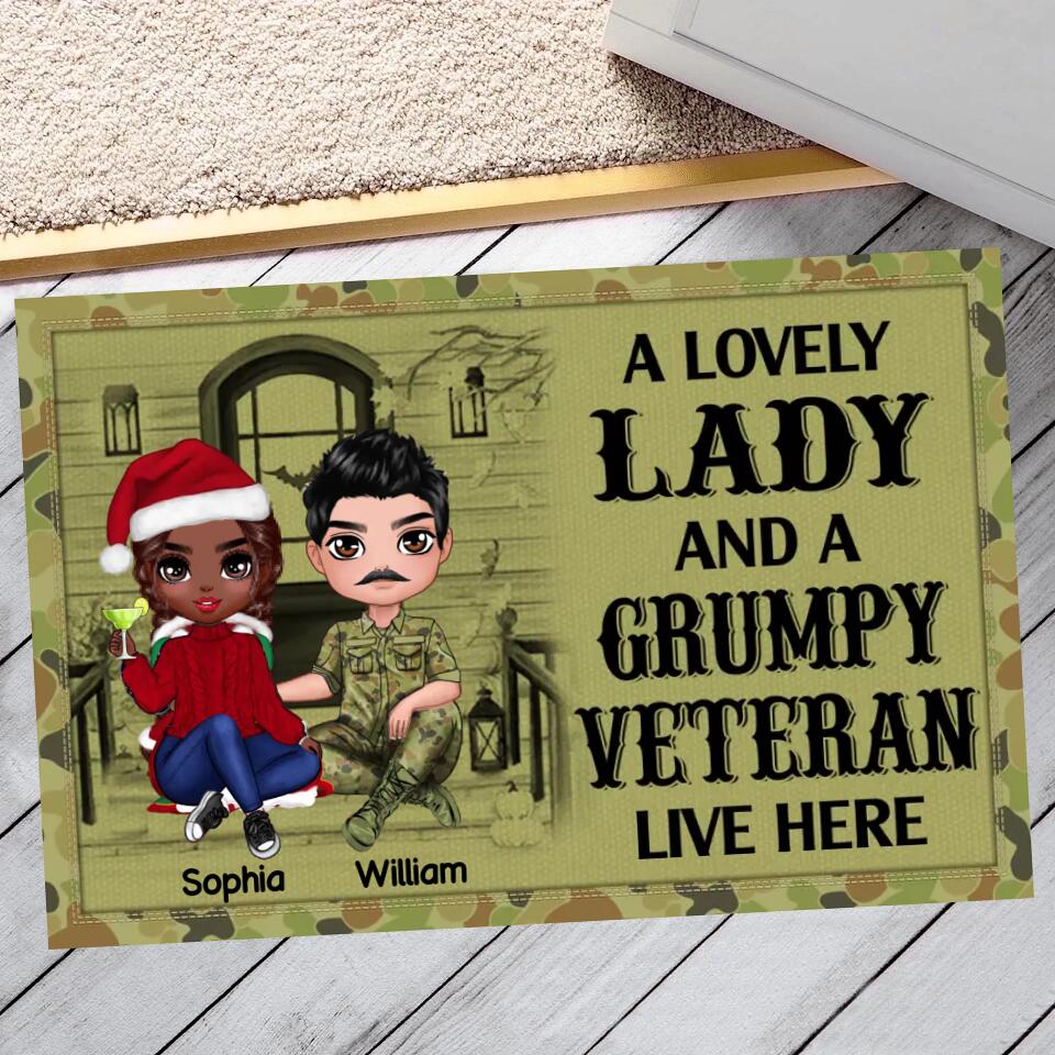 Personalized A Lady And A Grumpy Australian Veteran Live Here Doormat 22NOV-DT03