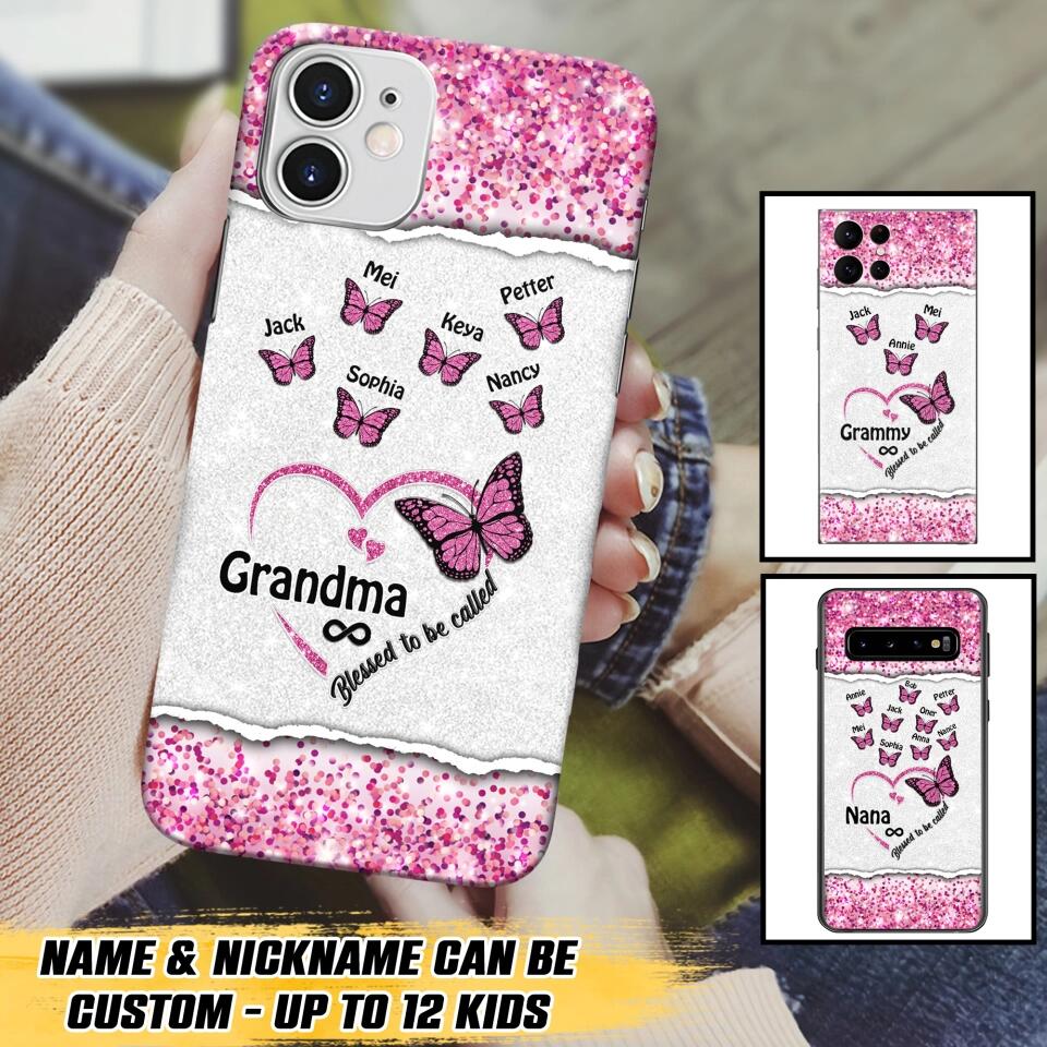 Personalized Blessed To Be Called Grandma Nana Mommy Butterfly Kid Name 3D Printed Phonecase 22NOV-HQ04