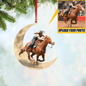 Personalized Your Image Horse Riding Moon Wood Ornament Printed QTHQ0711