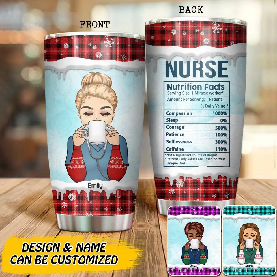 Personalized Nurse Nutrition Facts Christmas Tumbler Printed 22NOV-DT07