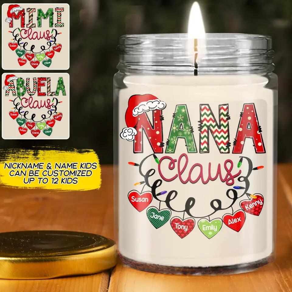 Personalized Grandma Nana Mimi Claus Kid Name Christmas Candle QTDT0711