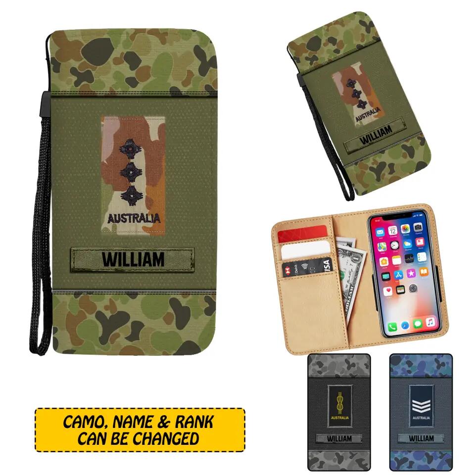 Personalized Australian Solider/ Veteran Rank Camo Phone Leather Wallet 22NOV-HY09