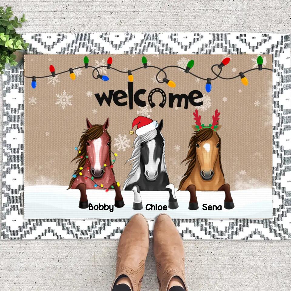 Personalized Welcome Horse Christmas Doormat 22NOV-DT15