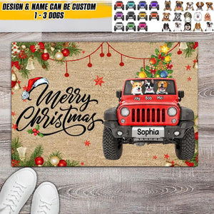 Personalized Merry Christmas Dog Jeep Lovers Doormat 22NOV-HQ16