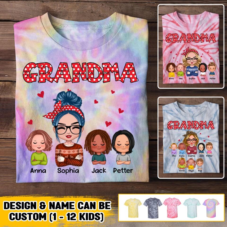 Personalized Grandma Kid Printed Tie Dye Tshirts 22NOV-HQ16