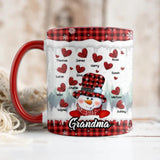 Personalized Grandma Snowman Kid Name Heart Caro Printed Accent Mug 22NOV-DT17