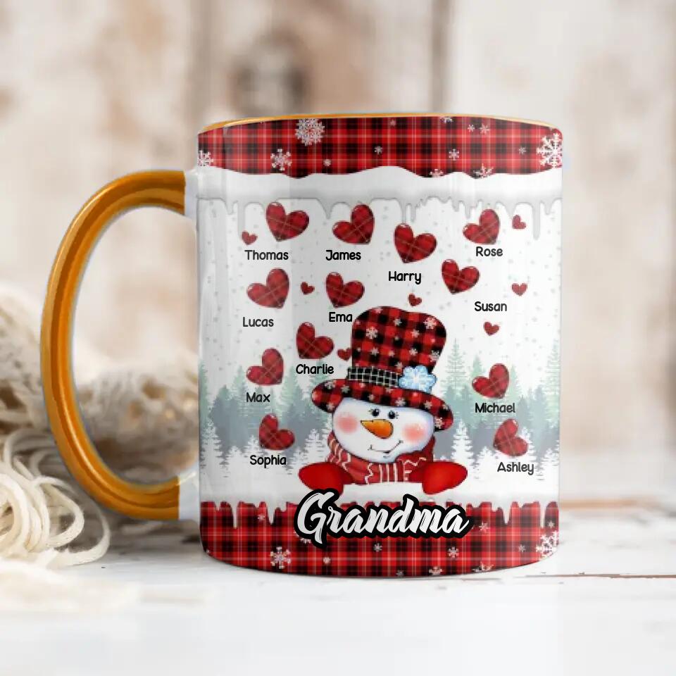 Personalized Grandma Snowman Kid Name Heart Caro Printed Accent Mug 22NOV-DT17