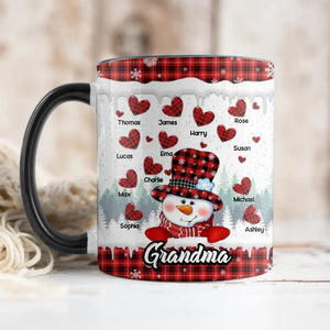 Personalized Grandma Snowman Kid Name Heart Caro Printed Accent Mug 22NOV-DT17