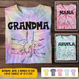 Personalized Grandma Kid Name Hand Printed Tie Dye Tshirts 22NOV-DT18