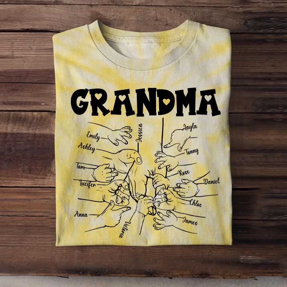 Personalized Grandma Kid Name Hand Printed Tie Dye Tshirts 22NOV-DT18