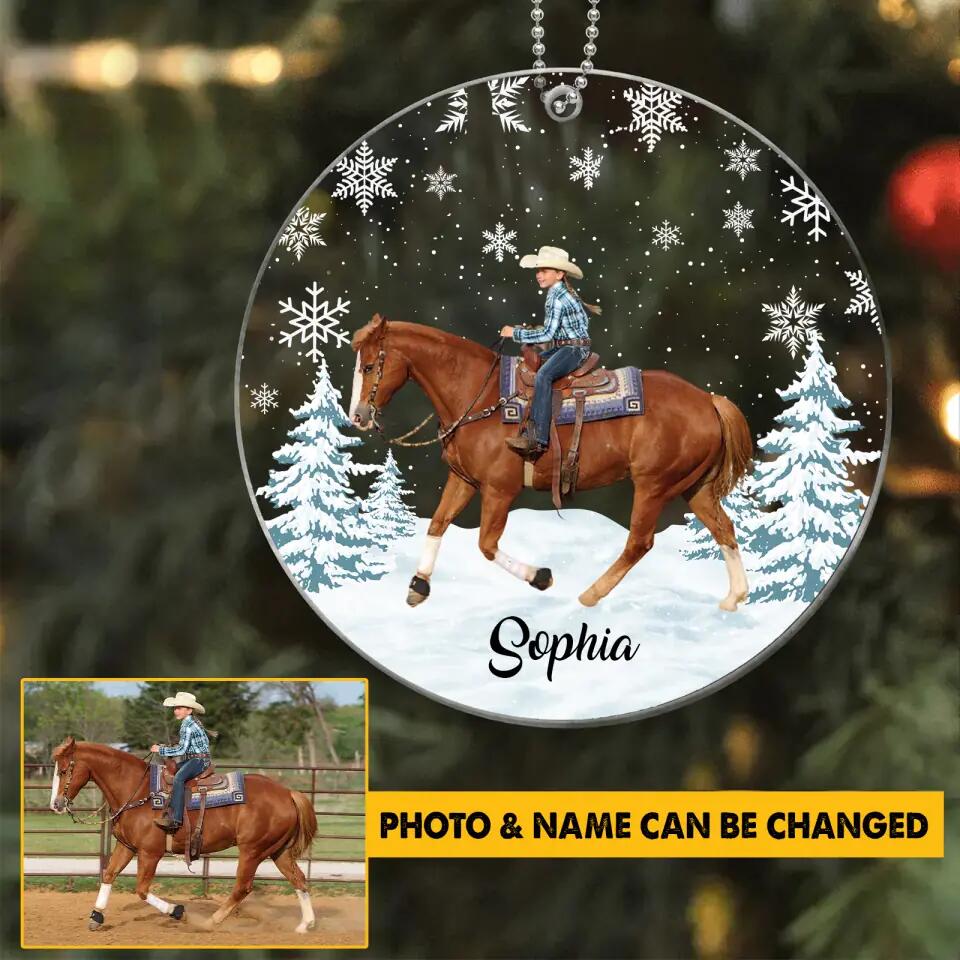 Personalized Your Image Horse Riding Christmas Acrylic/Plastic Ornament Printed 22NOV-HY28