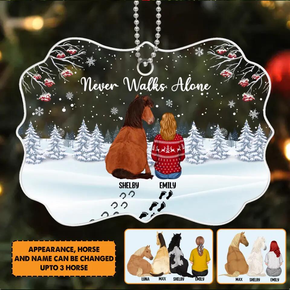 Personalized Never Walks Alone Horse Girl Christmas Acrylic/Plastic Ornament Printed 22DEC-HY01