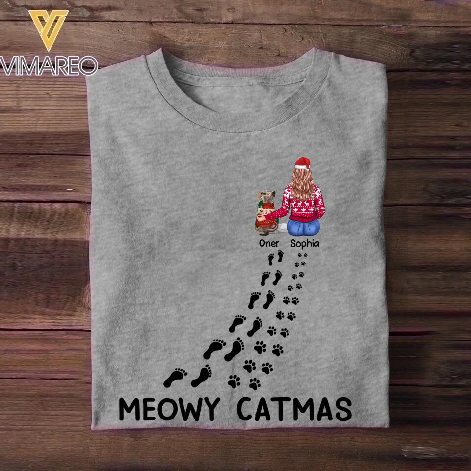 Personalized Meowy Catmas Woman Love Cat Christmas Tshirt Printed 22DEC-HQ02