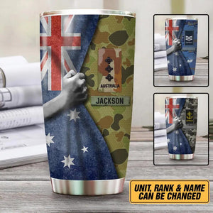 Personalized Australian Solider/Veteran Flag Rank Camo Tumbler Printed 22DEC-HY06