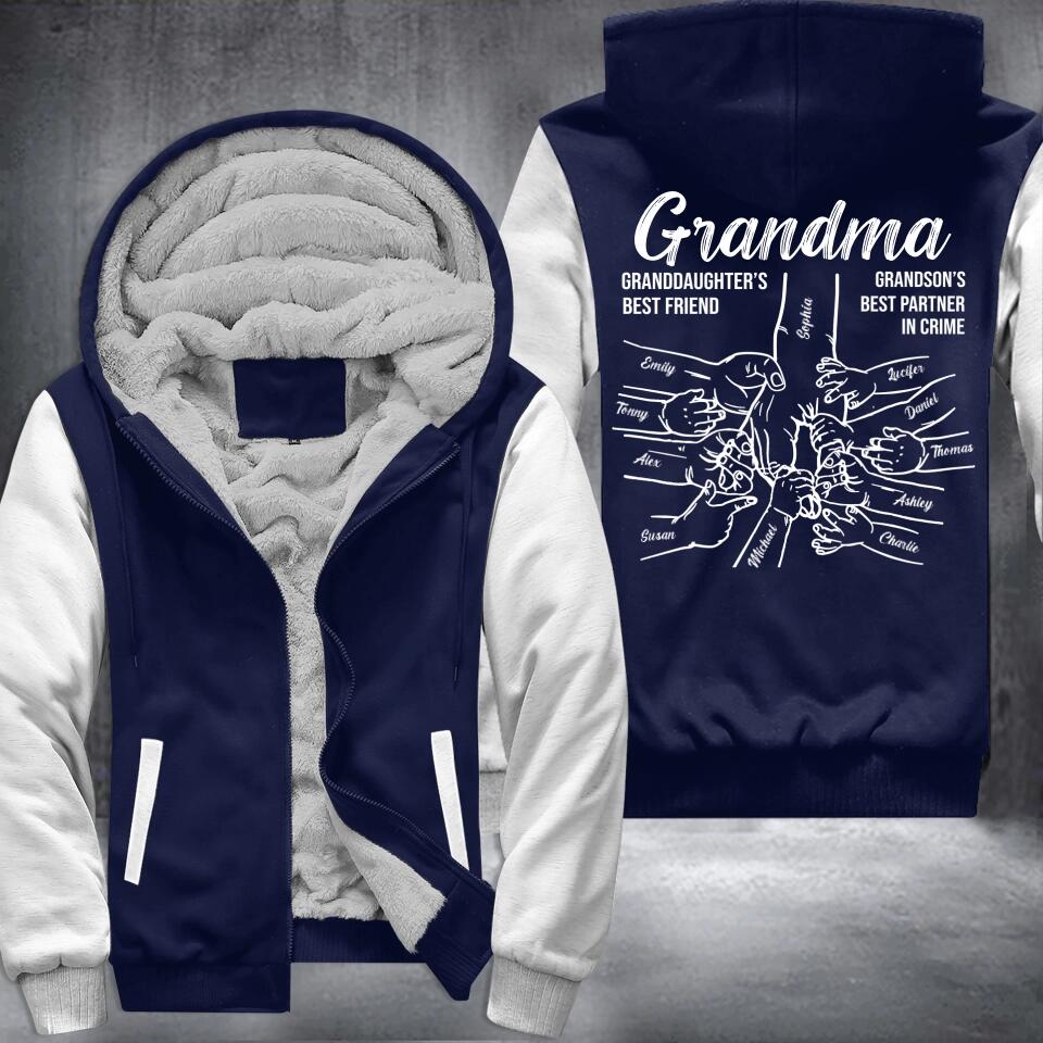 Personalized Grandma Granddaughter's Best Friend Grandson's Best Partner In Crime Printed Fleece Hoodie 22DEC-HQ06