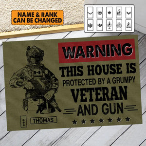 Personalized Warning This House Is Protected By A Canadian Grumpy Veteran Doormat QTHY0812