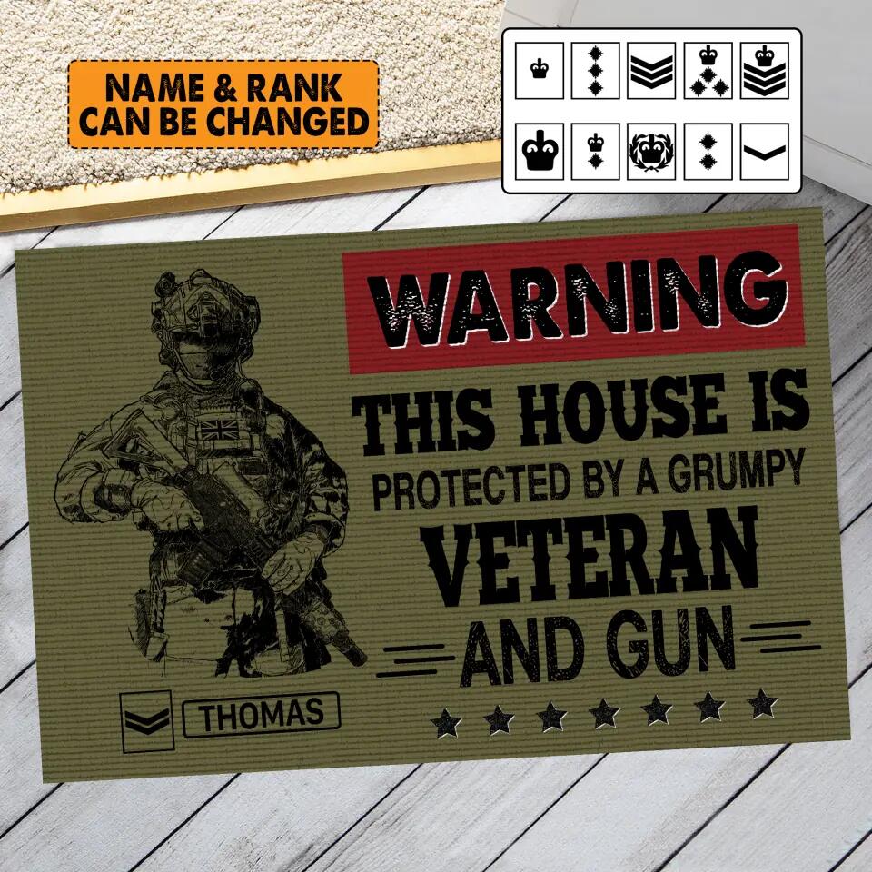 Personalized Warning This House Is Protected By An UK Grumpy Veteran Doormat QTHY0812