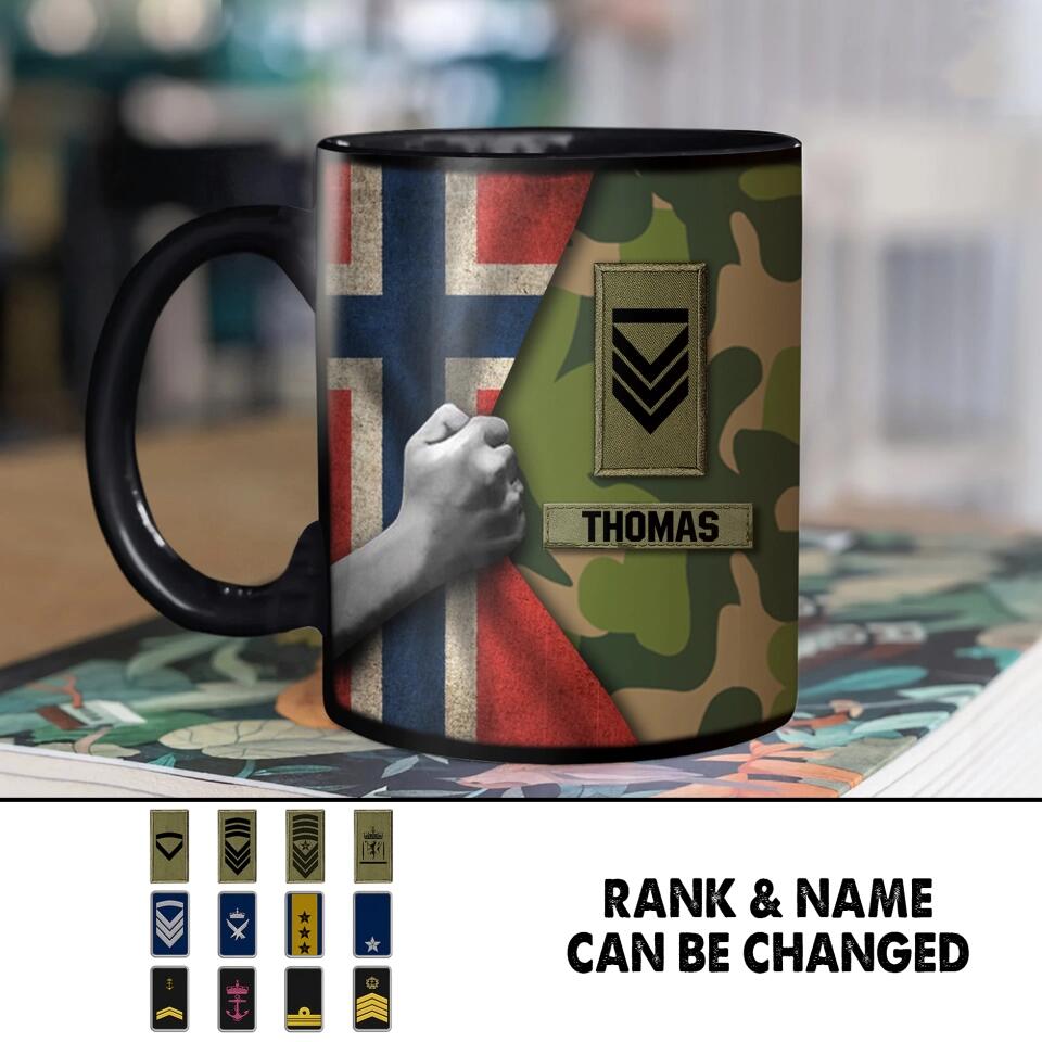 Personalized Norwegian Veteran/Soldier Camo Flag Black Mug Printed 22DEC-HY08