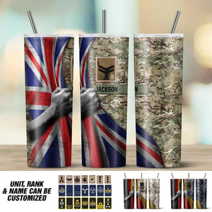 Personalized UK Veteran/Soldier Rank Camo Tumbler 30Oz Printed 22DEC-DT09