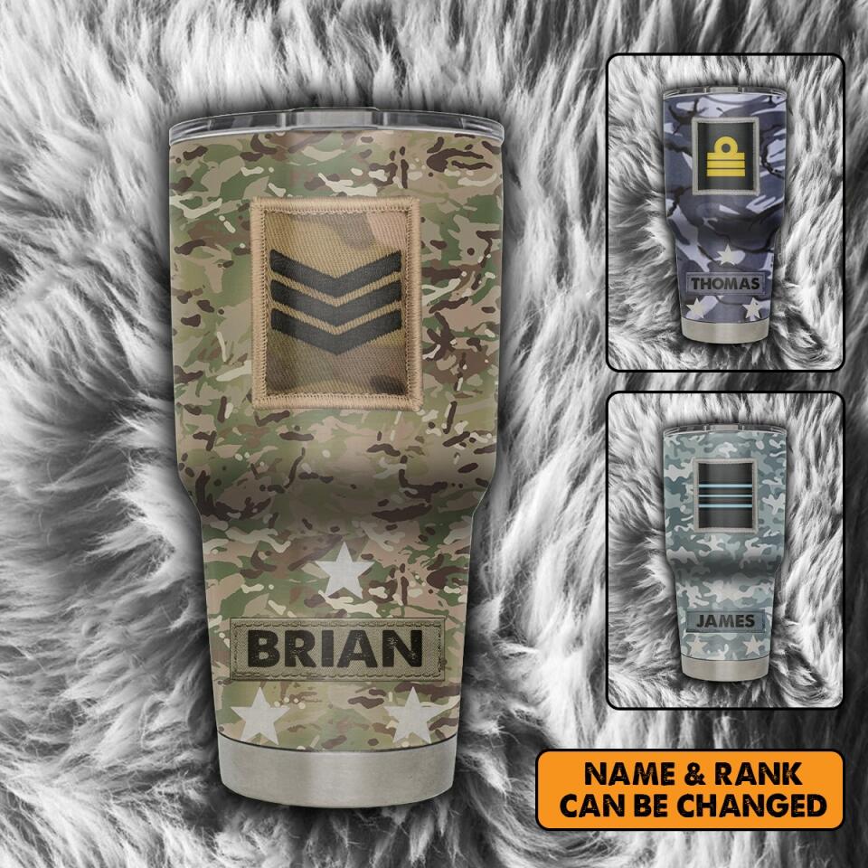 Personalized UK Solider/ Veteran With Rank Camo Tumbler 30oz Printed 22DEC-HY12