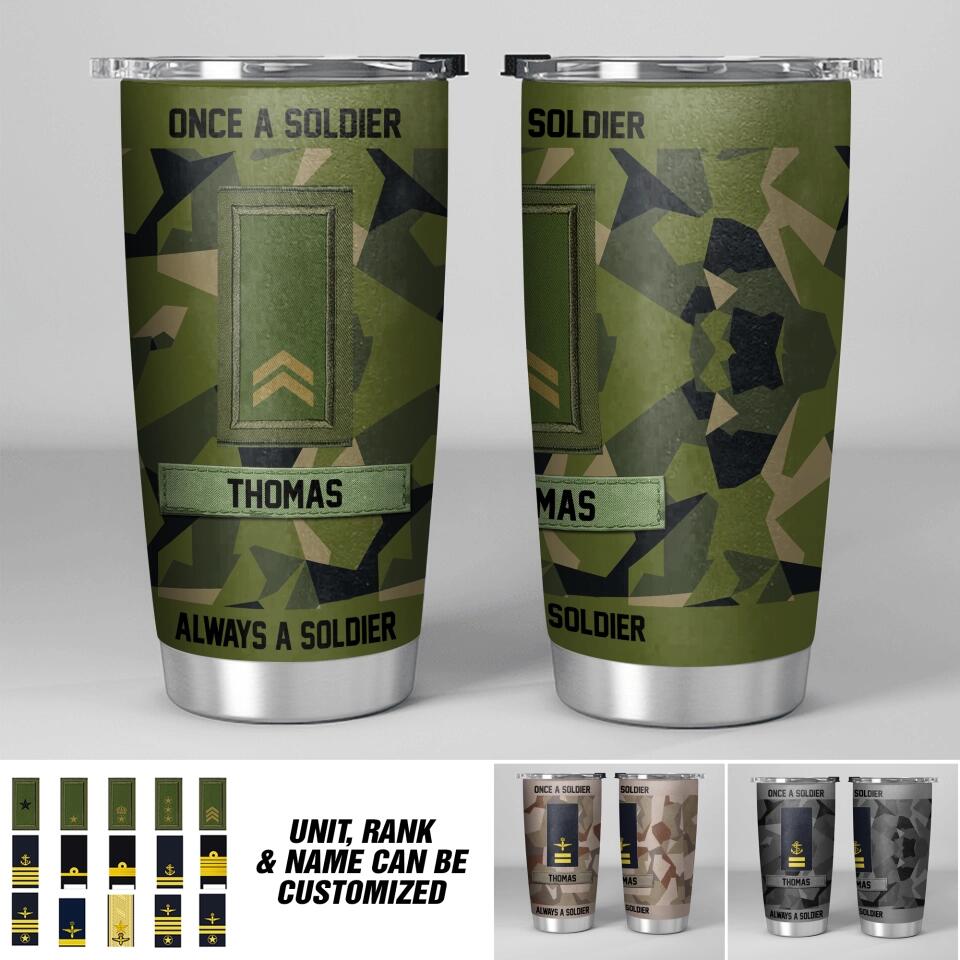 Personalized Swedish Soldier/Veteran Rank Camo Tumbler Printed 22DEC-DT12