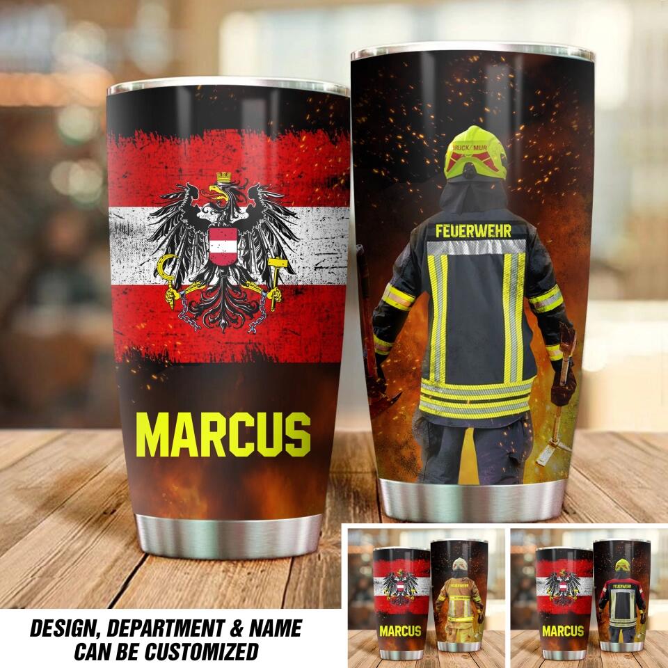 Personalized Austrian Firefighter With Uniform Tumbler Printed QTDT1412