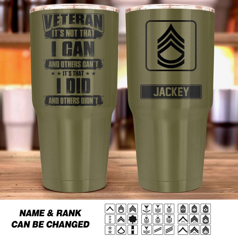 Personalized US Soldier/ Veteran With Rank Camo Tumbler 30oz Printed 22DEC-HQ14