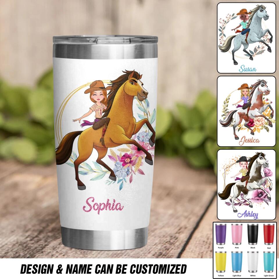 Personalized Horse Riding Girl FlowersTumbler Printed 22DEC-DT15