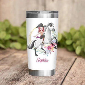 Personalized Horse Riding Girl FlowersTumbler Printed 22DEC-DT15