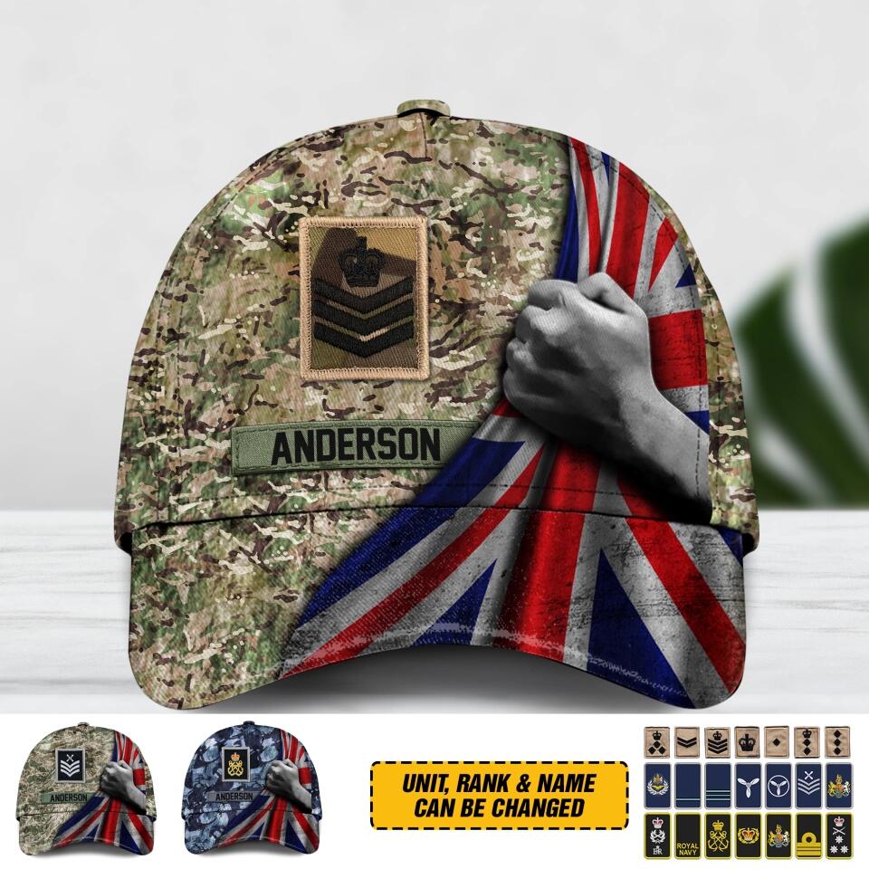 Personalized UK Soldier/ Veteran Rank Flag Camo Peaked Cap 3D Printed QTDT1912